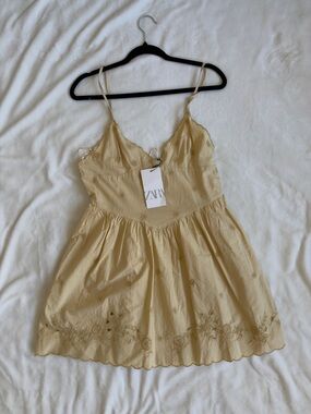 ZARA Buttercream Embroidered Slip Dress
